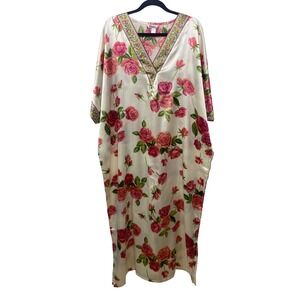 Winlar Long Kaftan Caftan Maxi Dress Goddess Pink Floral Silky One‎ Size Muu Muu